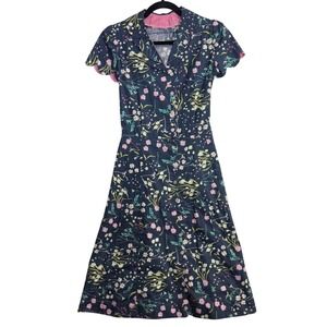Handmade XS 100% Cotton Buttoned Floral Dress Cottage Coquette Whimsy Prairie